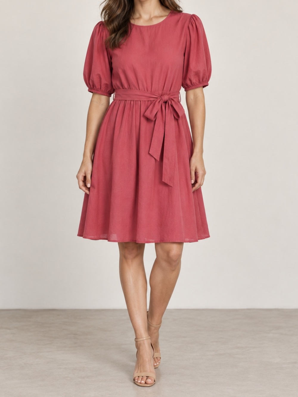Banana Republic Woven Poplin Puff Sleeve A-Line Mini Dress Pink Large